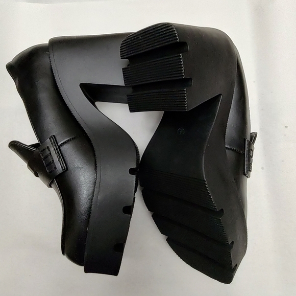 Just Fab Cher Heeled Lug Sole Loafers Black Caviar Chunky Platform Ladies 6.5 - Picture 11 of 12